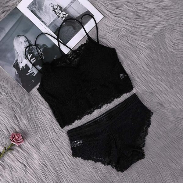 Women Non Pushup Lace Style Padded Bra and Panty Set Black-LSPB - Image 2