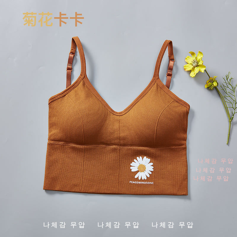 14735487060_686068971.jpg Beautiful sports bra big U women's U-shaped small chest gathered bra outer wear Brown-OWB - Image 1