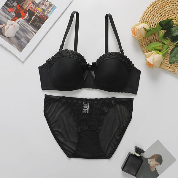 Premium Quality Spandex Women Bra Panty Lingerie Set Black-BPLS - Image 2