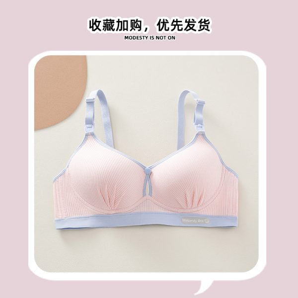 China New Gathers and Prevents Sagging Thin Cotton Front Opening Buckle Bra Pink-FOBB - Image 2